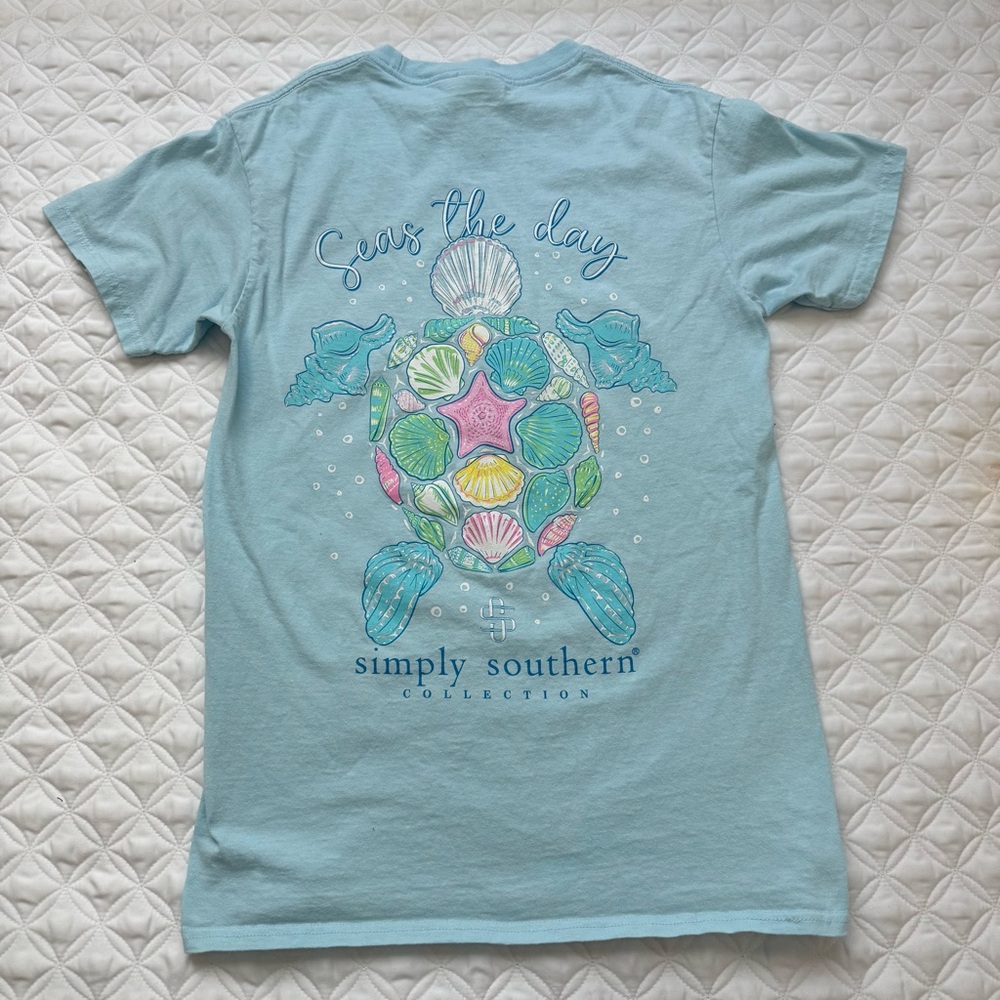 Simply Southern Seas the day Seashell Sea Turtle Graphic Cotton T-Shirt Sz Small